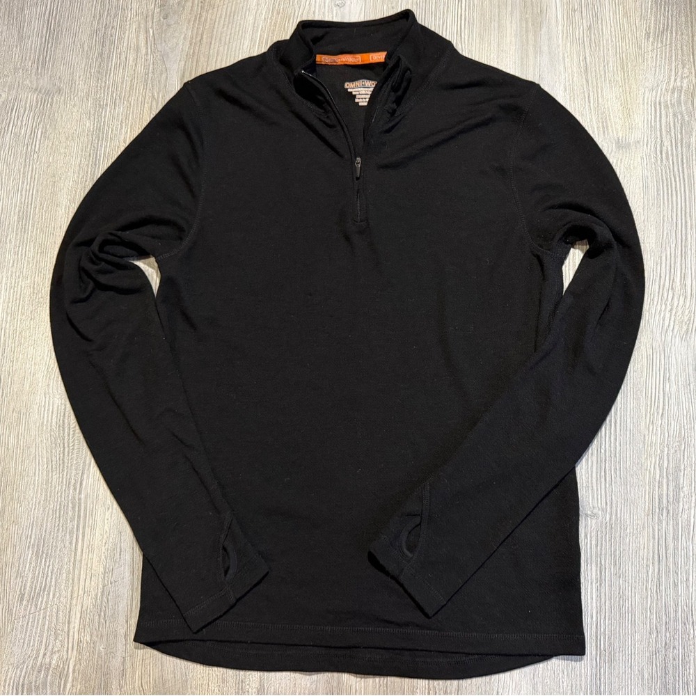 Omni-Wool Mens Black Quarter Zip Base Layer Top Wool Blend Gorpcore Hiking Med